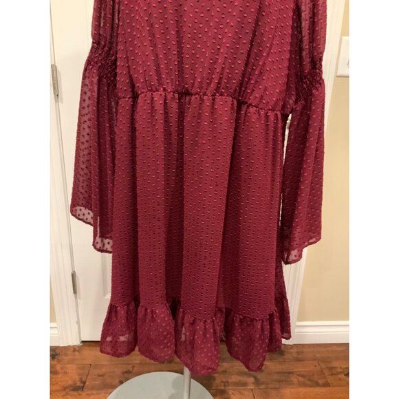 Torrid Merlot Red Textured Chiffon Skater Dress, Size 3 (3XL) - Picture 3 of 9